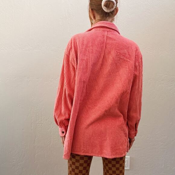 Vintage/Y2K Pink Corduroy Oversized Button Up Shirt Jacket - Picture 4 of 5